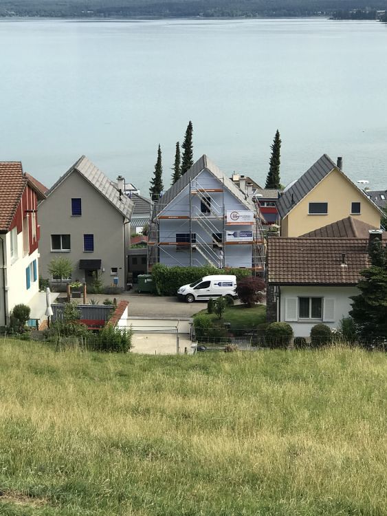 Fassadenrenovation, Berlingen Thurgau 2018, während der Renovation